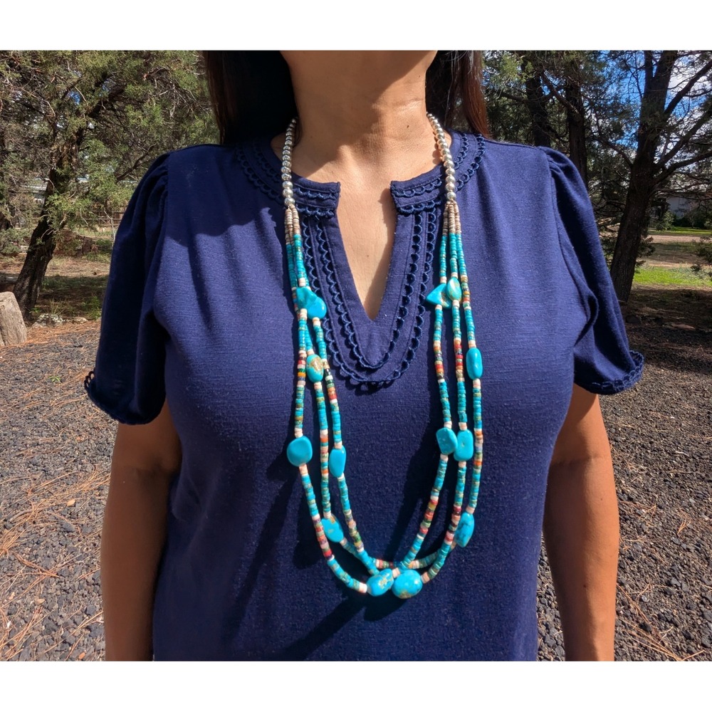Vintage‎ Navajo Handmade Turquoise Necklace Silver Plated Beads